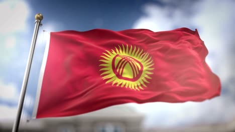 kyrgyzstan flag waving slow motion 3d rendering blue sky background - seamless loop 4k