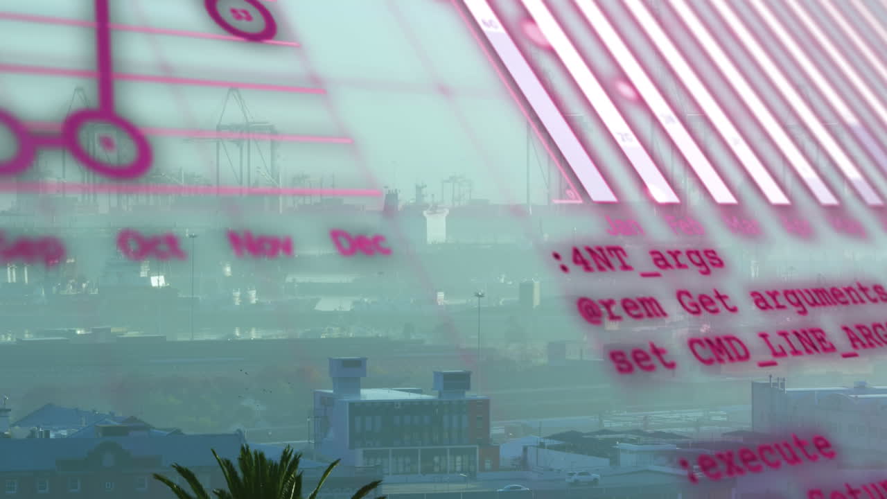 도시 풍경의 공중 전망에 대한 통계 데이터 처리 애니메이션