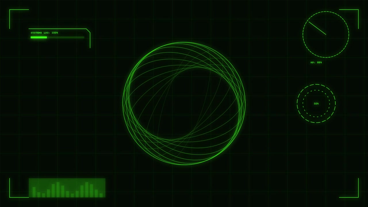 Futuristic Green Digital Interface with Rotating Geometric Circle
