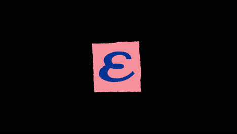 cuadrado rosado con la letra azul e