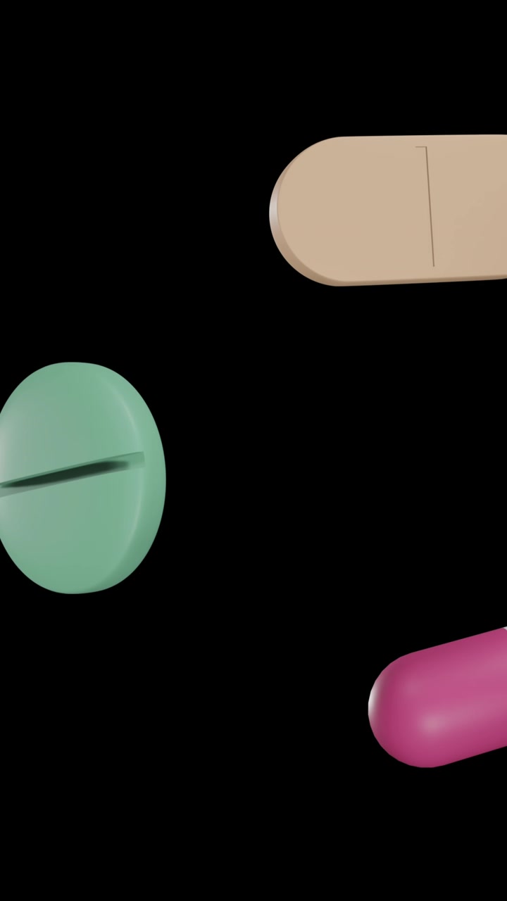 Animation of floating pills on black background