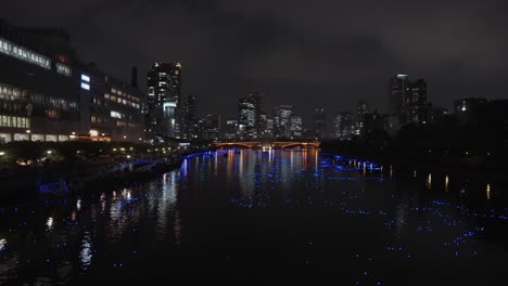 Establishing-Shot-of-Tanabata-Event-in-Okawa-River,-Osaka-Japan