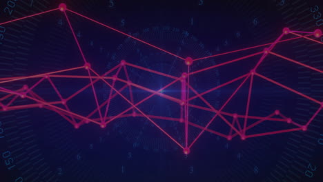 network graph unfolding on dark blue dashboard, showing bright pink nodes linked by thin lines