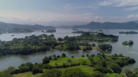 aerial view of the suchitlán lake reservoir in chalatenango, el salvador - pan right