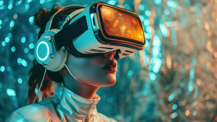 Donne d'affari nel settore tecnologico con visori VR, create con l'IA