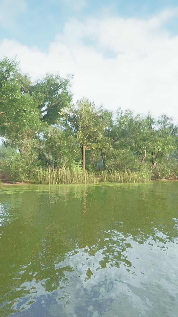 푸른 나무 들 이 있는 평온 한 호수 풍경