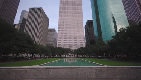 low angle 4k view of downtown houston skyscrapers-8