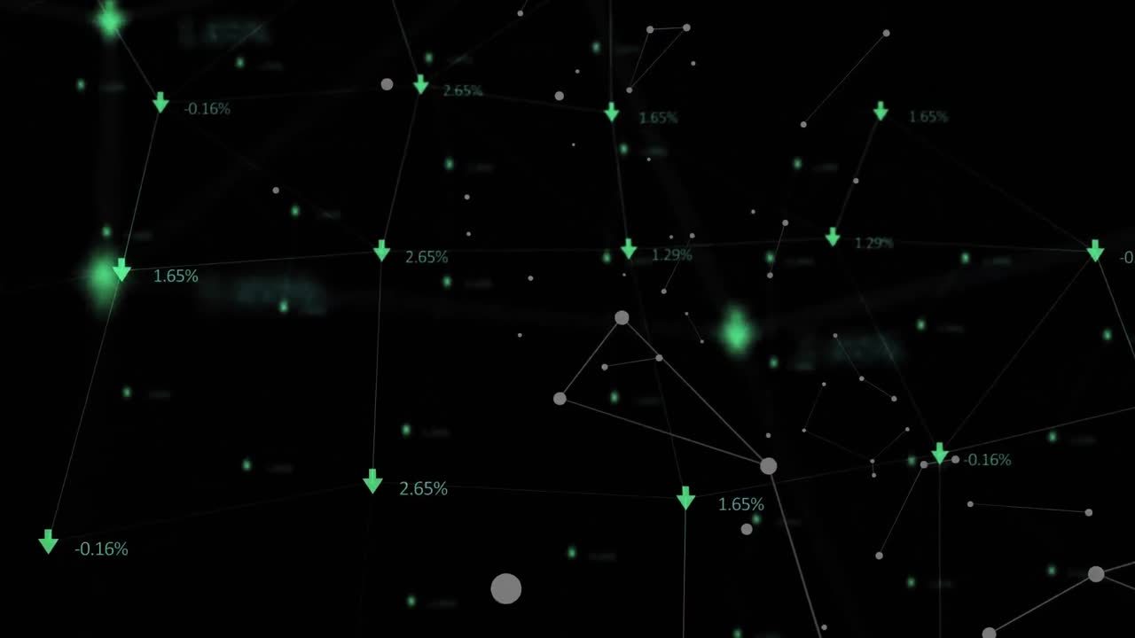 Network of connections with arrows against black background