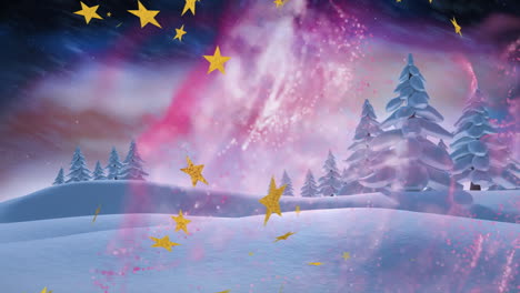 aurora animation creating magical winter scene with stars in snowy landscape