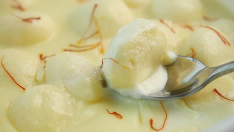 closeup of ras malai indian sweet dessert