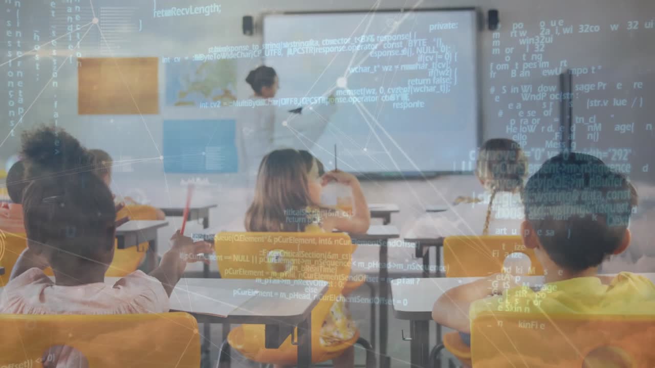 タブレットを使う友だちの、パターンとデータ処理のアニメーション