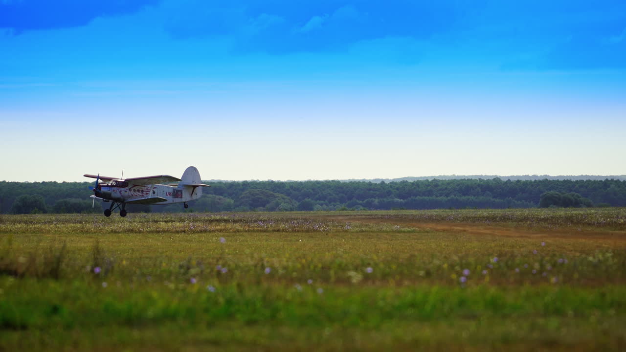 Vintage Airplane Landing in a Field