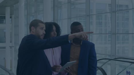 animation of financial data processing over diverse group of business people