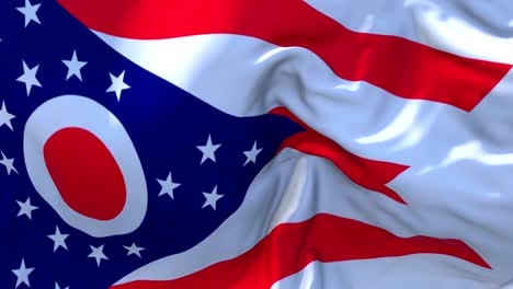 bandera de ohio ondeando en el viento animación en cámara lenta. 4k textura de tela realista bandera soplando suavemente en un día de viento fondo de bucle continuo sin costuras.