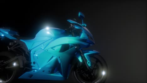 Moto-Sport-Bike-En-Estudio-Oscuro-Con-Luces-Brillantes