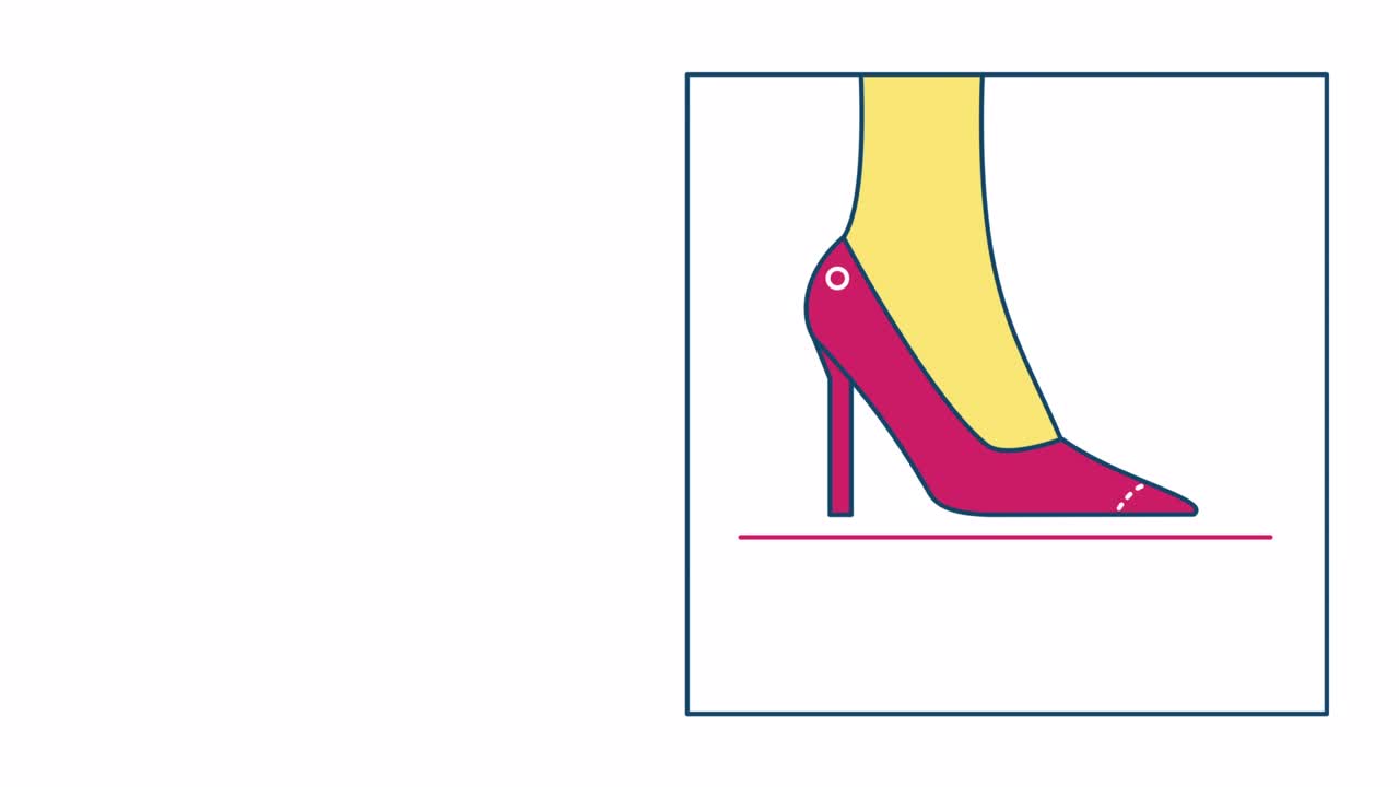 색 배경의 만화 여성 신발의 4k 비디오.