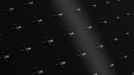 abstract geometric looping animated background with plus symbols - subtle black on black 3d