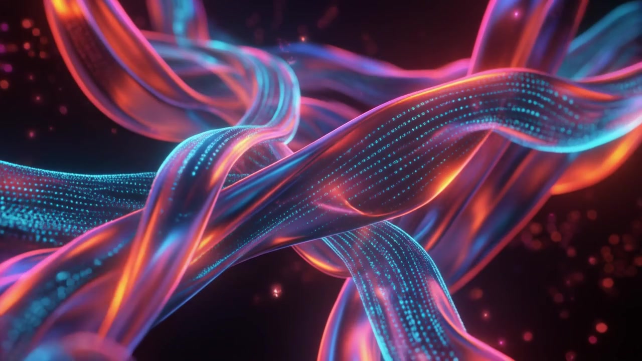 Abstract Digital Data Streams Flowing Through Neon Fiber Optic Cables