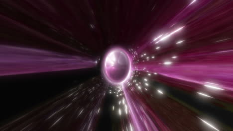 interstellar wormhole warp tunnel with sphere middle and stars passing fast