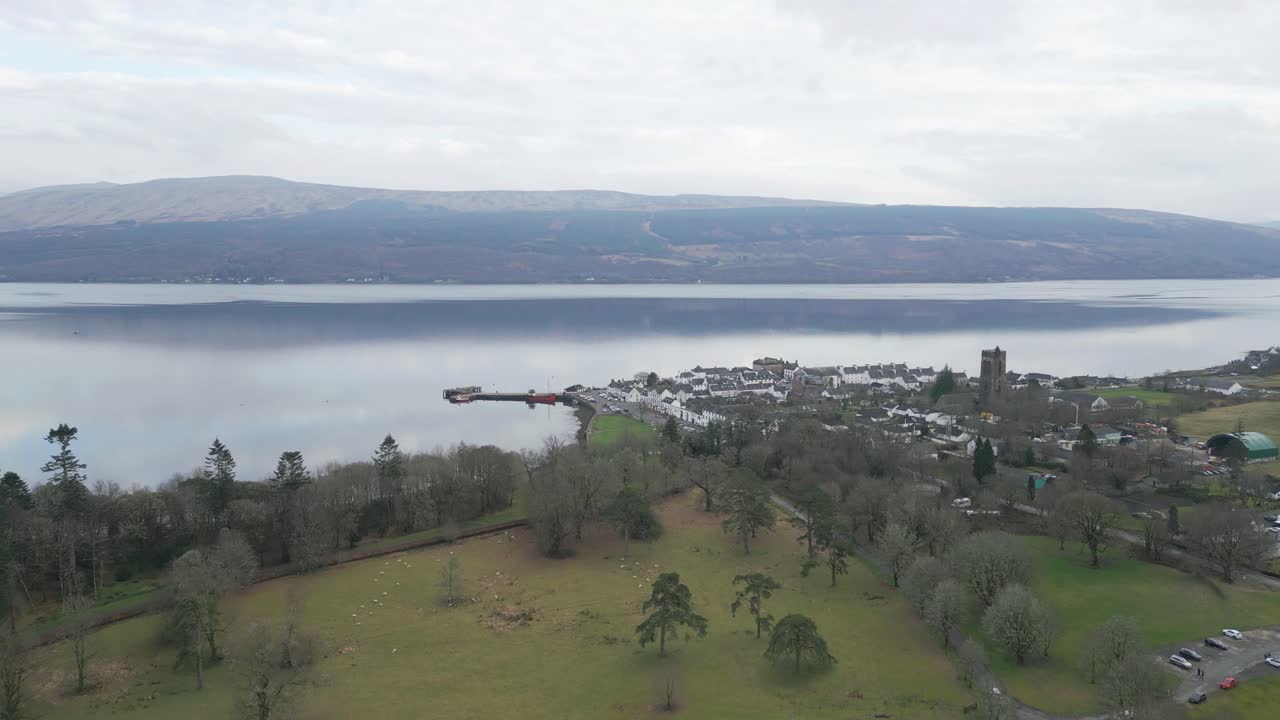 Inveraray Village Aerial Flytowards with Panoramic Landscape