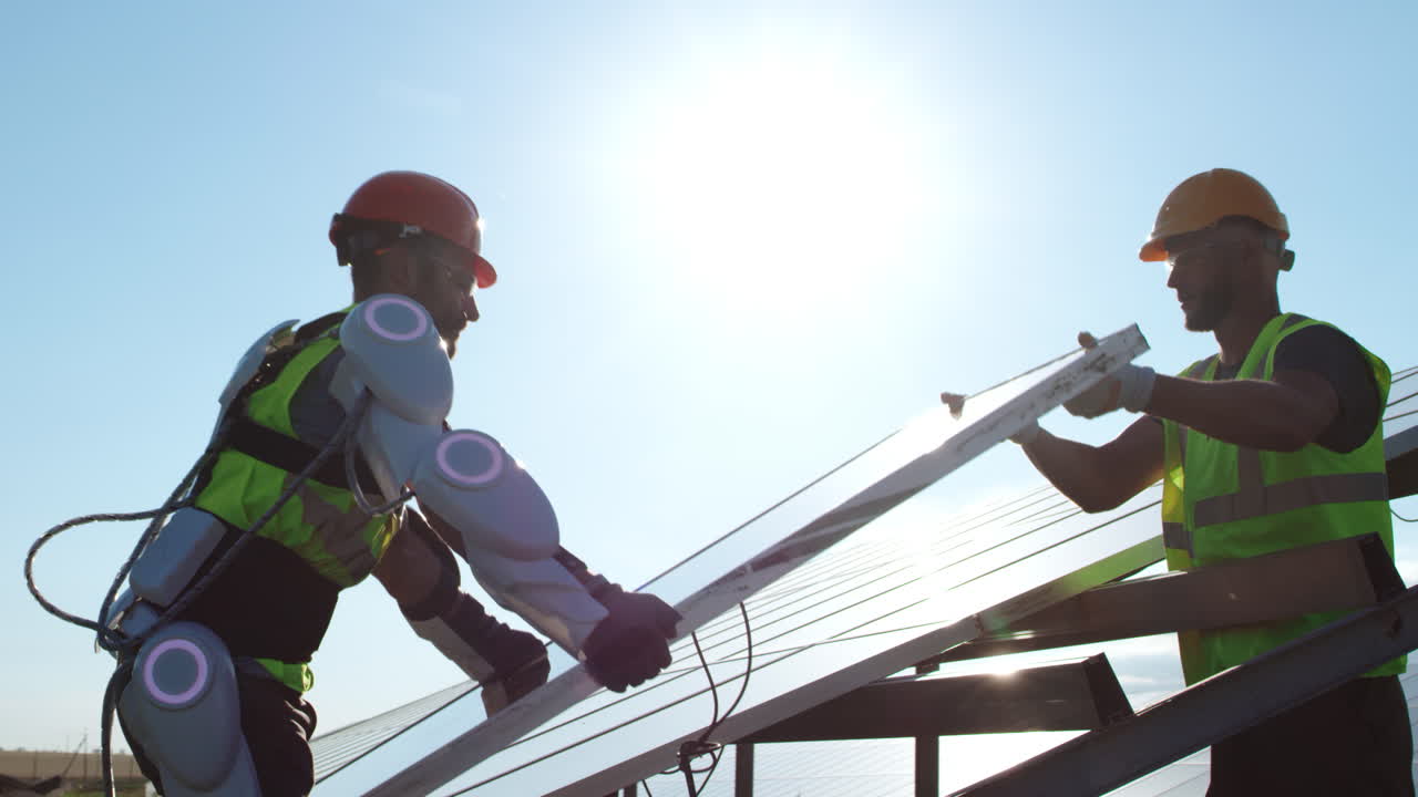 Robot and Human Team Installing Solar Panels