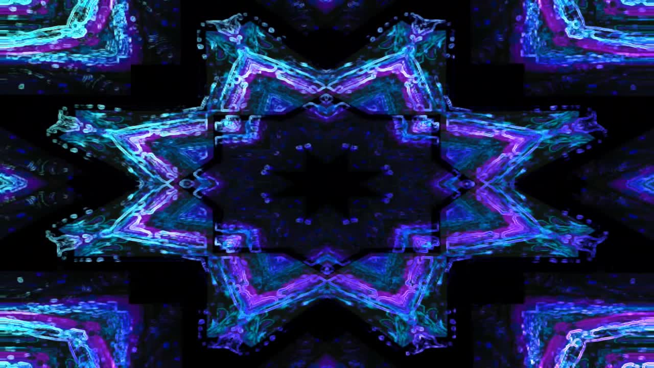 kaleidoscopio de fondo de movimiento de patrón fractal con luces de neón de colores.
