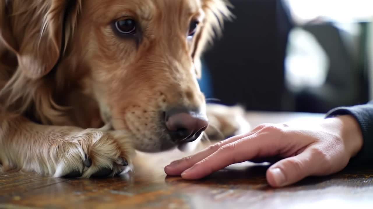 A Heartwarming Moment Between a Golden Retriever and Its Human, Captured in Close-up for an Emotional Connection