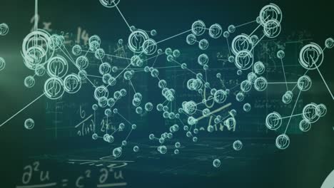 Animation-Eines-Netzwerks-Von-Profilsymbolen-Und-Bildschirmen-Mit-Mathematischen-Gleichungen-Auf-Blauem-Hintergrund