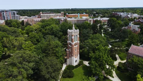 smooth descending motion while keeping the clock tower in focus and centered