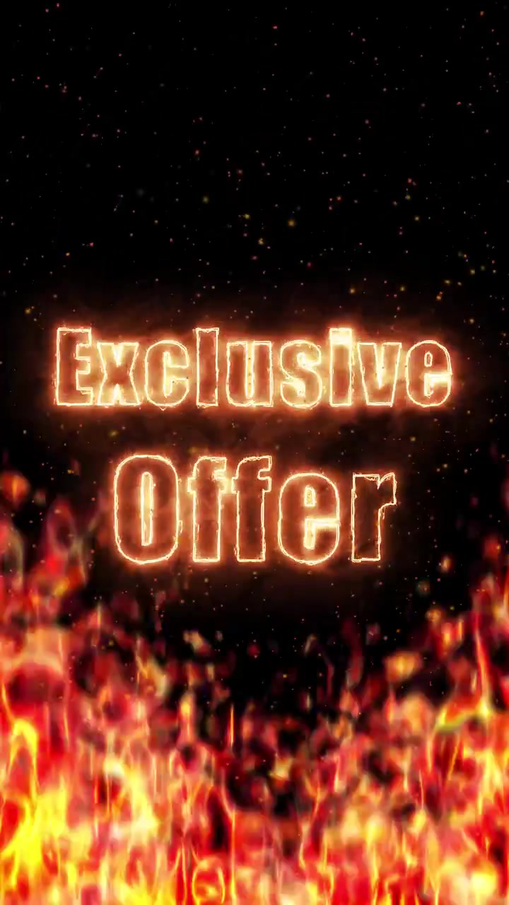 Glowing text appears above intense orange flames and rising sparks on a black background