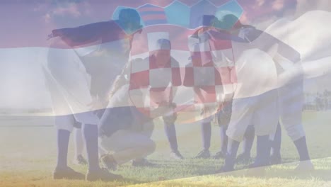 Animation-of-flag-of-croatia-over-diverse-female-rugby-players