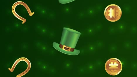 happy saint patricks day poster with set icons pattern