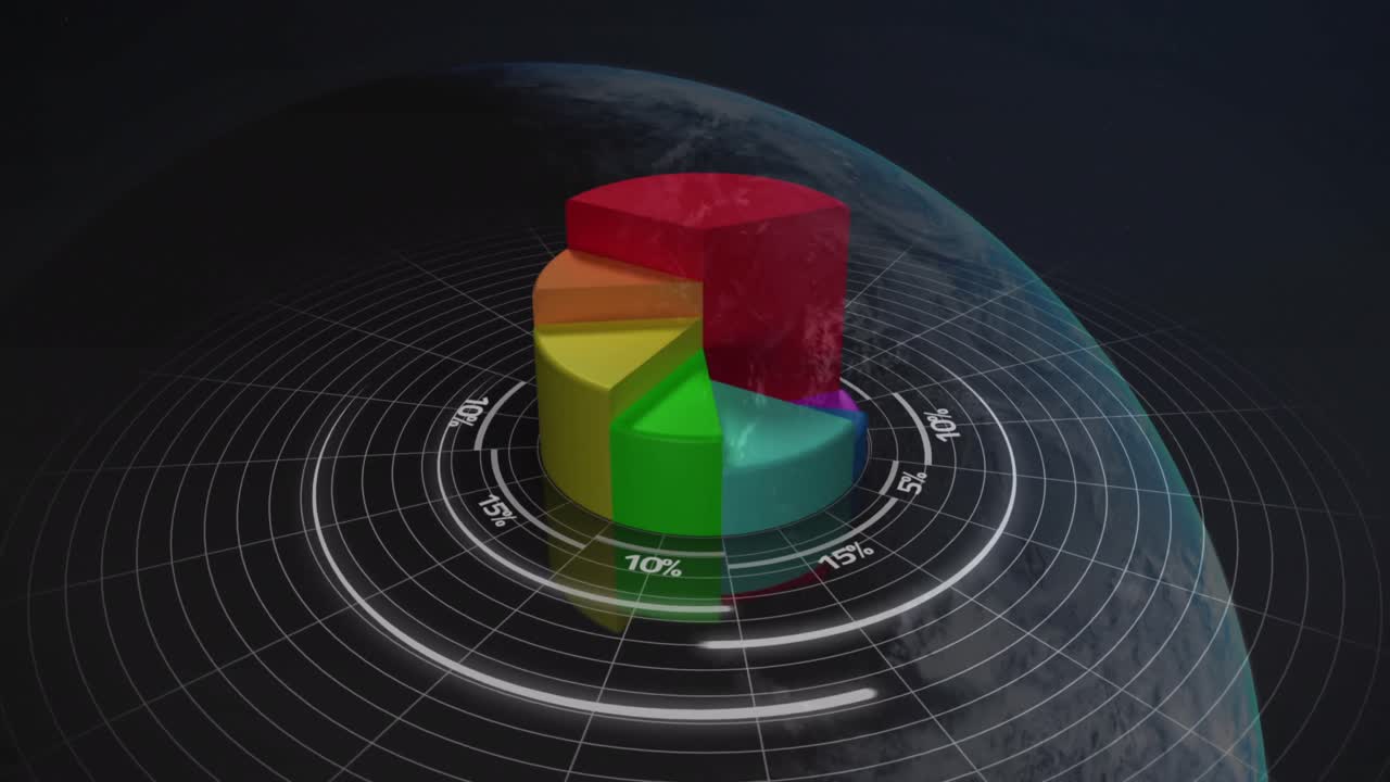 Animation of statistics and financial data processing over globe