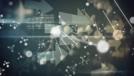 animación de nucleótidos, base de datos, hélice de adn sobre flechas moviéndose hacia la derecha sobre fondo negro.