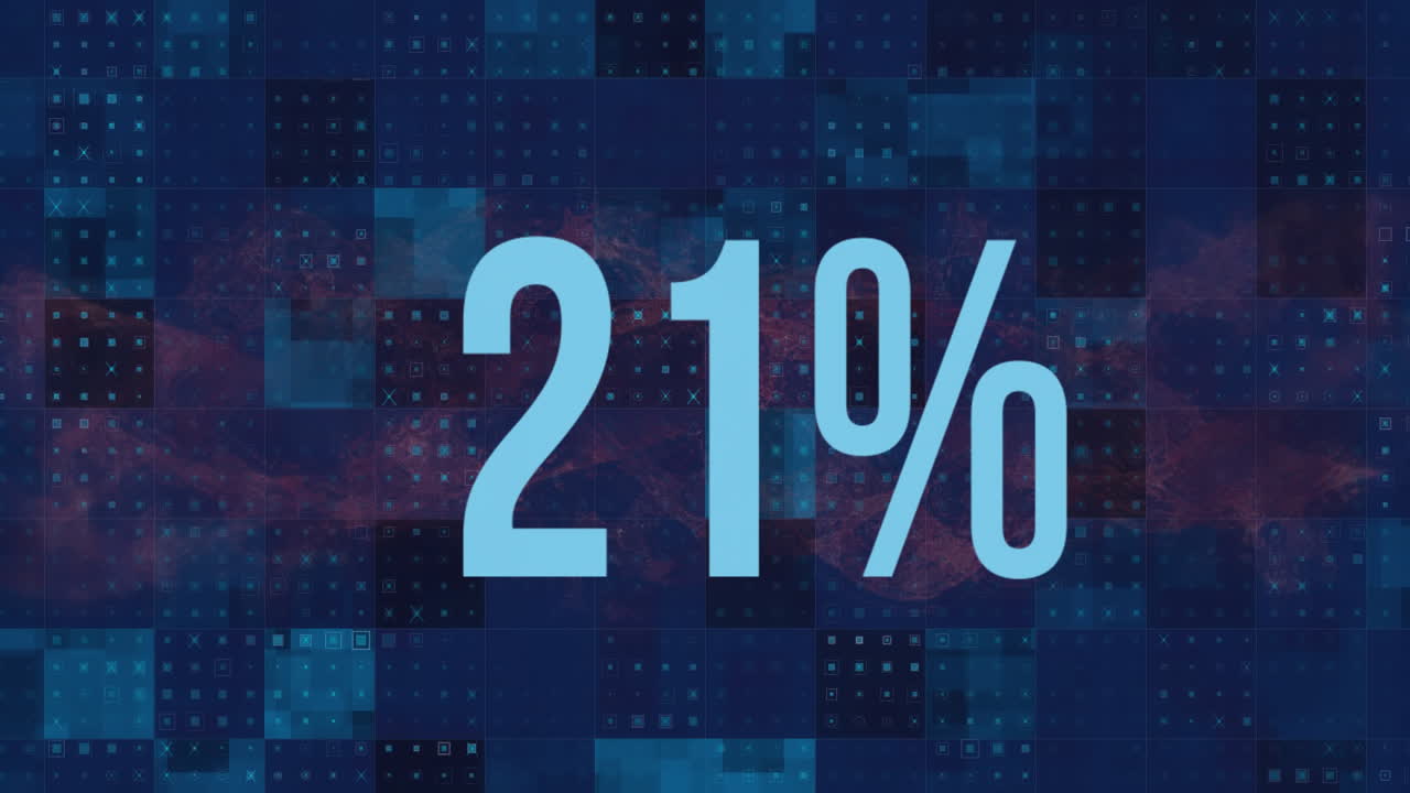 14% text animation over digital grid background in blue color