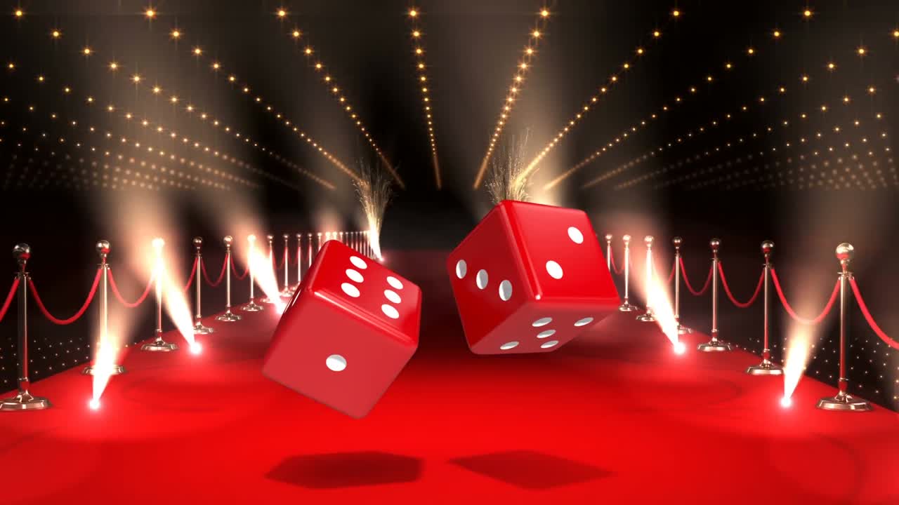Casinò con dadi, luci lampeggianti e tappeto rosso