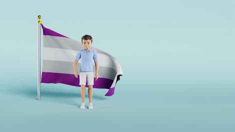 male standing and waving animation video in front of the greysexual pride flag