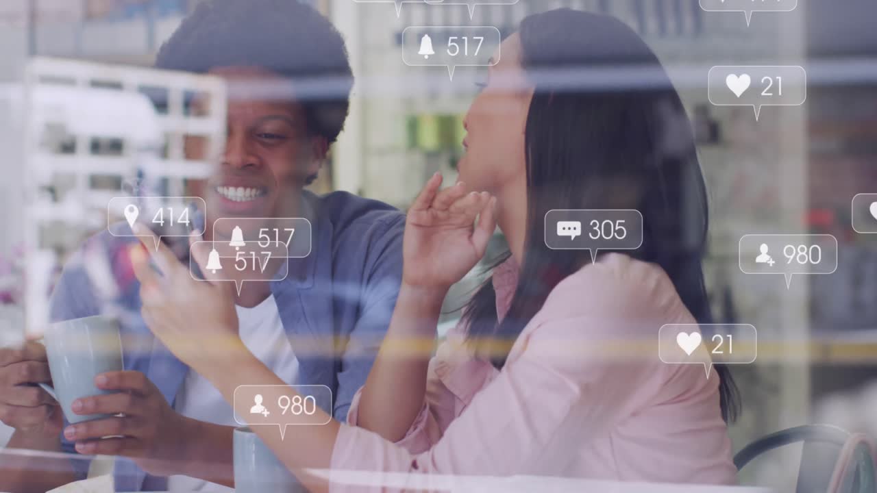 Animation of icons and data processing over diverse people working in shop