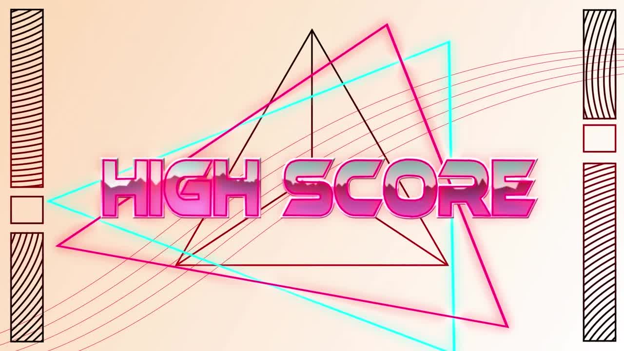Animation of high score text over light trails on white background