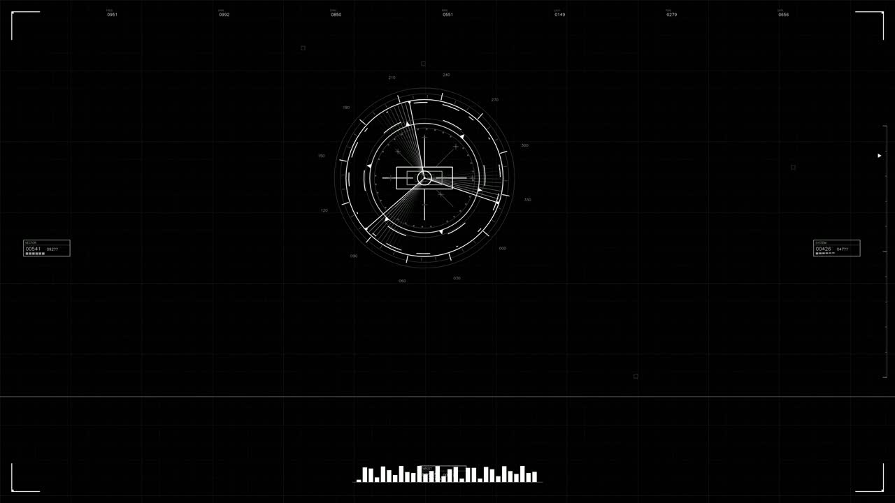 The scene shows a military graphical user interface displaying various data and tactical information suitable for a science fiction context. The animation enhances visual storytelling for productions