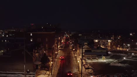 aerial above city street during night