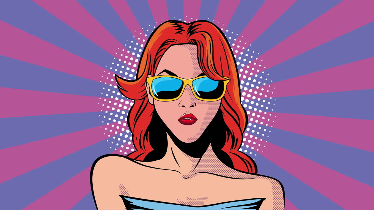 Pop Art Woman with Red Hair and Sunglasses