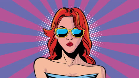 pop art woman with red hair and sunglasses