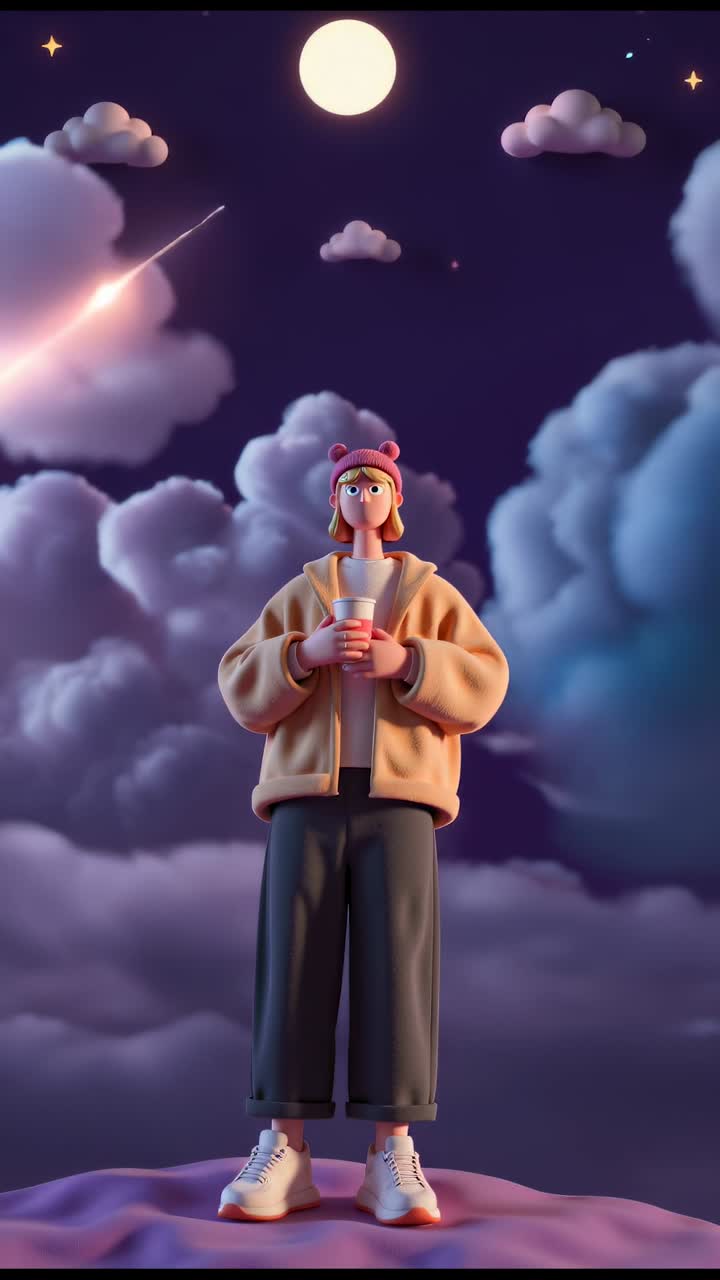 Cartoon Woman at Night