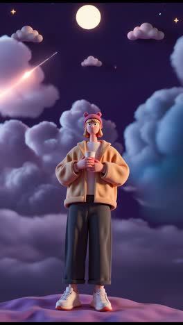 cartoon woman at night