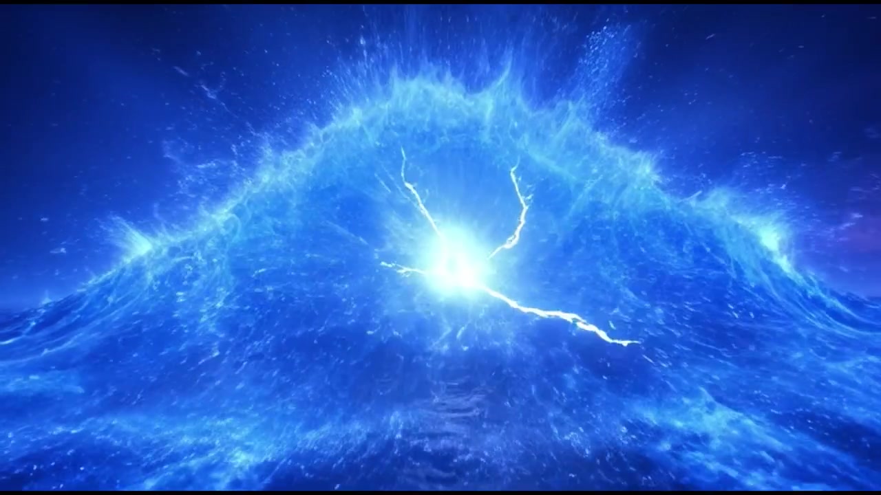 Onda oceanica blu astratta con energia di fulmini elettrici