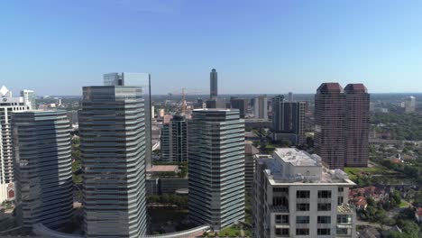 aerial view of buildings and the surrounding area in uptown houston