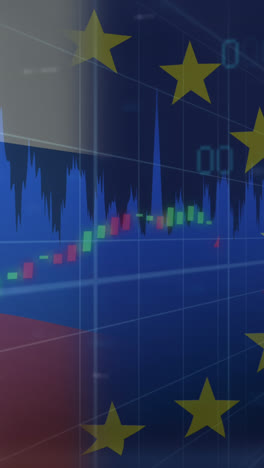 Animación-De-La-Bandera-De-Rusia-Y-La-UE-Sobre-Procesamiento-De-Datos.