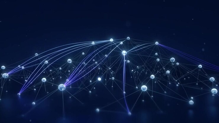 Abstract Digital Network Connection with Glowing Nodes and Data Lines