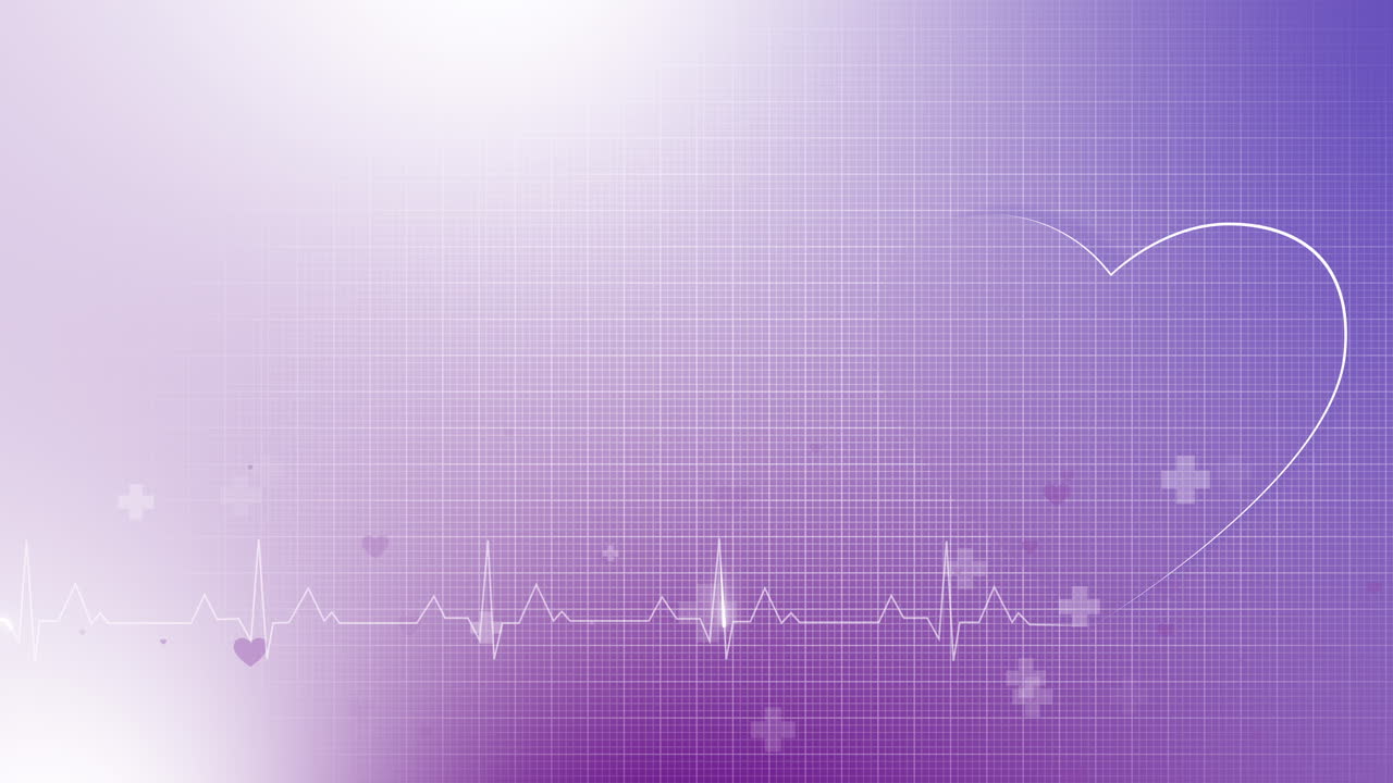 Heart icon with sign heartbeat. Loop animation on purple medical background. Heart sign in flat design.